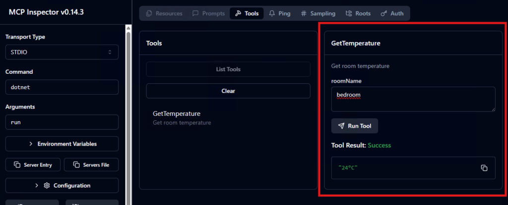 MCP inspector - Test del tool