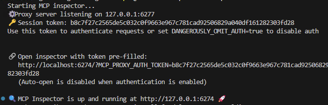 output comando "npx @modelcontextprotocol/inspector dotnet run"